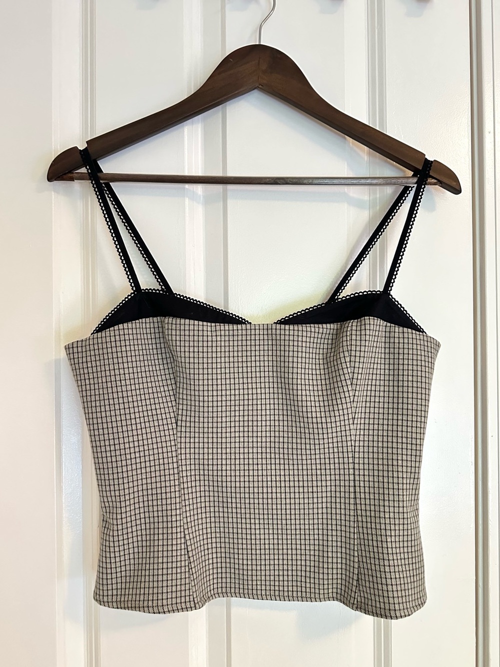 Reformation “Melanie” Checked Bustier Top with Black Trim, Sz 8